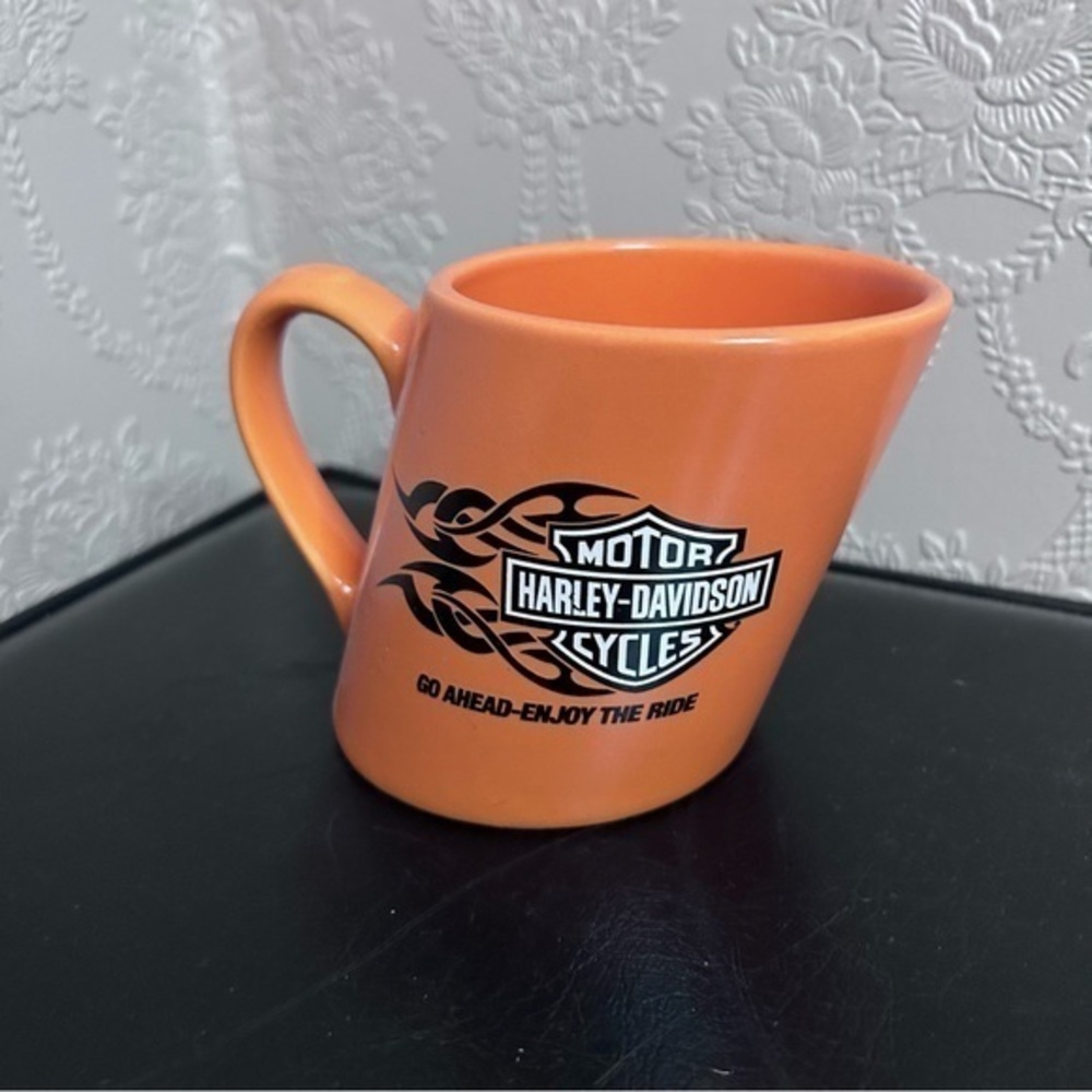 Harley Davidson Motorcycle Coffee Mug Cup Orange Enjoy The Ride 2007 Slanted